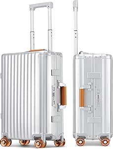 ROAMING 24 Inch Check Luggage Durable All Aluminum Hardshell Suitcase - Zipperless Luggages Airline Approved with 360° Spinner Wheels, TSA Lock, USB Port Smart Organizational Pockets （Silver orange）