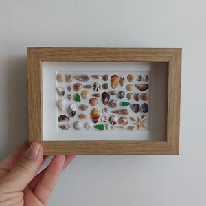 Mini Seashell Mosaic Art: Framed Sea Glass & Starfish Decor - Etsy