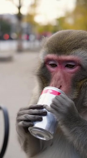 A clever monkey snatches a soda can from an unattended table, expertly opens it, takes a satisfying sip, and lets out a loud burp. The unexpected moment captures perfect animal irony in broad daylight. | Jarche