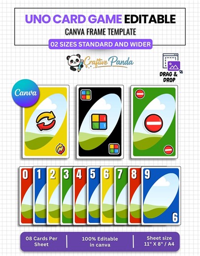 UNO Card Template Canva, Editable UNO Game Card Template, Printable Playing Card Template, Custom UNO Card Design, Digital Download - Etsy