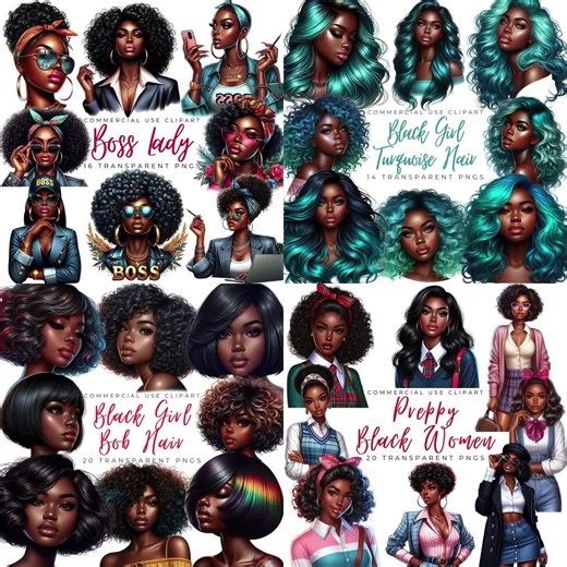 Afro Woman PNG Clipart Bundle | Black Girl Clipart Set | African American Woman Illustrations | Melanin Clip Art/diy Crafts, Sublimation PNG - Etsy