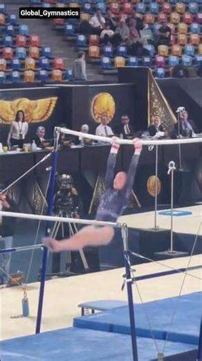 Kaylia Nemour routine on uneven bars in the Cario World Cup 🙌#training //repost by Global_Gymnastics