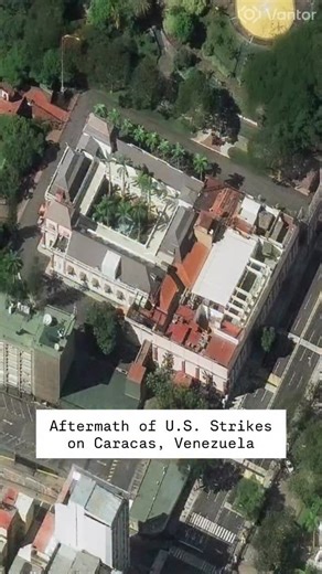 Satellite imagery of Caracas, Venezuela, reveals the aftermath of U.S. strikes on the country, primary at the military complex of Fuerte Tiuna in the southern part of the city. The first image shows Miraflores Palace prior to the attack, the usual home of Nicolás Maduro, the country’s leader who was captured alongside his wife, and is en route to New York City. Today’s imagery shows significant damage to the complex’s military storage buildings and associated equipment within Fuerte Tiuna. Video