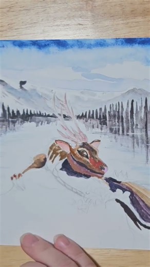 Elk dragon. Painting in watercolors. #watercolors #dragon #art #mountains #painting #landscape