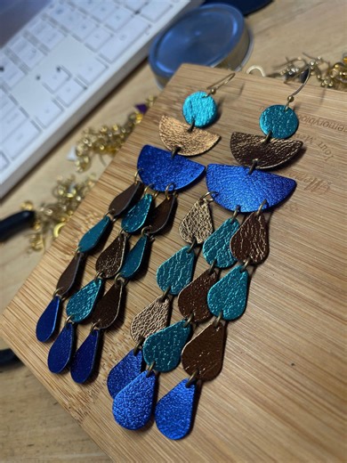 Winter Earrings - Chandelier Dangle Earrings: Midnight Blue, Aqua, and Bronze Statement Earrings - Etsy Australia