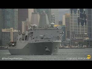 USS Anchorage (LPD-23) Deployment from a stormy San Diego