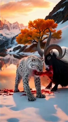 Snow Leopard’s Epic Autumn Hunt: #animals #🐆❄️🐐雪豹がヤギの断崖ジャンプを見つめる！#snowleopards #wildhunter