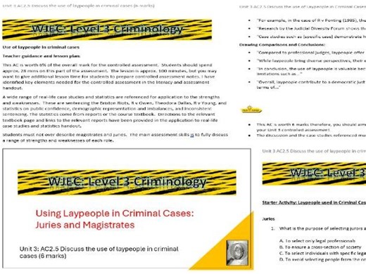 Criminology Use of Laypeople in Criminal Cases Unit 3 AC2.5 | Teaching Resources