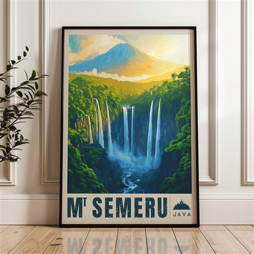 Mount Semeru Volcano Poster: East Java Travel Art Print - Etsy