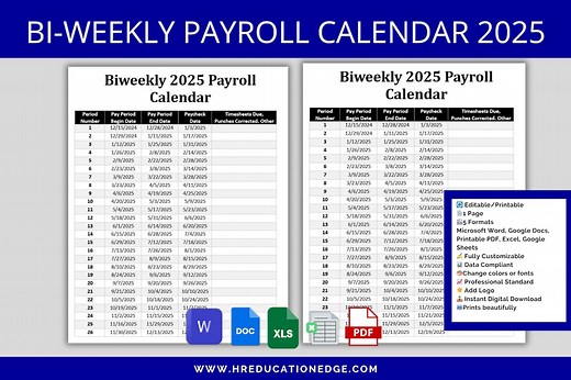 Biweekly Payroll Calendar 2025: Editable & Printable (excel, Google Docs and Sheets, Word, PDF) - Etsy