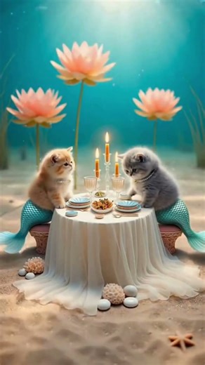 Mermaid Cat Tries Seafood Dinner Underwater 🐱🧜‍♀️🍤