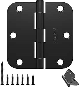Door Hinges Matte Black - 30 Pack Black Door Hinges 3.5 Inch Rounded Interior Door Hinge with 5/8" Radius Corners - Black Hinges for Doors 3 1/2 Inches Flat Iron Residential Door Hardware