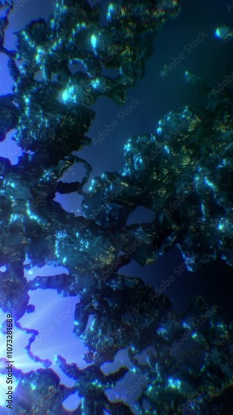 A strange formation of undulating biological dark material floating and pulsating under a watery environment.