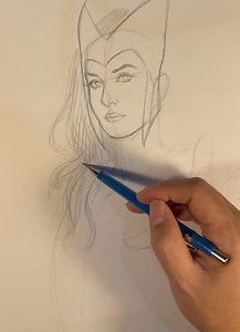 DRAWING SCARLET WITCH! Taking a break from writing to draw Scarlet Witch for fun and rethink my story plot. This sketch took about 40 minutes. I really had fun drawing those curls. I used Pentel mechanical pencil with size 0.7 lead, on Strathmore Bristol board, 300 series, with vellum surface. | Frank Cho