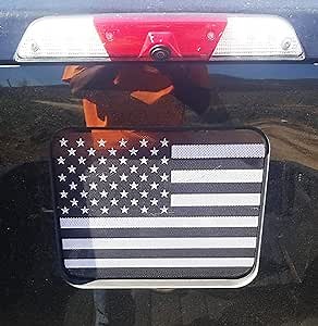Xinghe for Chevy Silverado GMC Sierra Chevrolet Colorado, See Through Rear Middle Window American Flag Decals Stickers, Matte Black USA Flag Decal for Truck Back Window