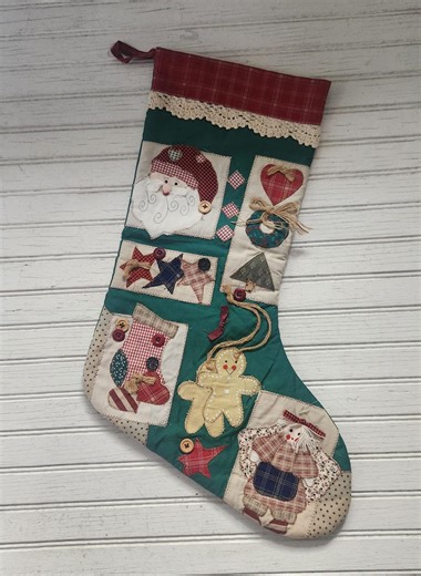 Vintage Patchwork Christmas Stocking - Red and Green - Etsy
