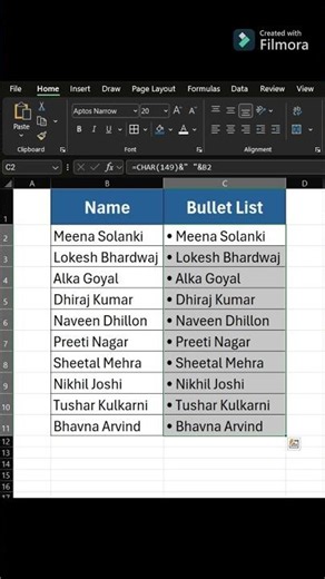 📌 Create a Bulleted List in Excel with One Simple Formula!