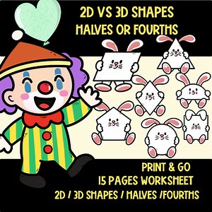 2D & 3D Shapes, Fraction & Geometry Worksheets  for 1st Grade