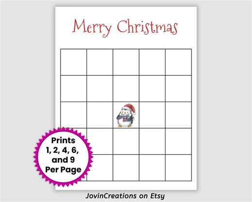 Blank Bingo Card Template, Christmas Bingo, Prints 1, 2, 4, 6, and 9 per Page, Printable PDF Download, Fill in the Blanks Bingo Template - Etsy