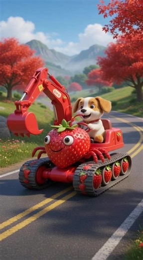 cute cat riding on excavator by road