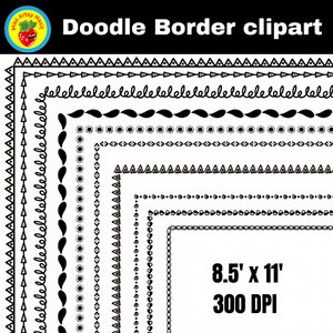 Doodle border Digital clipart set (8.5'' x 11'' Page border clipart )