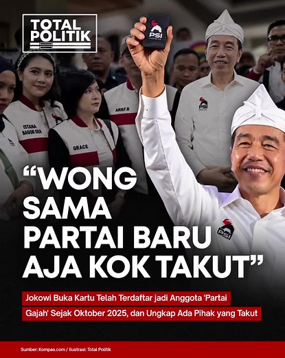 Presiden ke-7 Jokowi mengungkapkan bahwa dirinya sudah resmi menjadi anggota Partai Solidaritas Indonesia (PSI) sejak Oktober 2025. ⠀ Hal ini disampaikan dalam acara Rapat Koordinasi DPD kota Bandung pada Sabtu (26/9/2026). ⠀