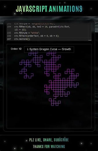 L-System Dragon Curve Growth — From Single Segment to Fractal Storm | JavaScript Canvas