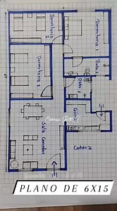 Plano de una Vivienda de 6x15, deja las dimensiones de tu terreno #Planos #cotizatuplano #viralreels #planosdecasas #planosarquitectonicos #Planos | Diseño de planos Cosrec R&H