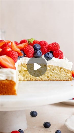 Julie Marie | easy recipes for home bakers on Instagram: "Fresh Berry Cream Cake! It has a moist vanilla cake that is topped with a smooth mascarpone cream as well as lots of berries! Comment ‘cake’ and I’ll send the recipe to your DM! Or find the recipe on my website juliemarieeats.com (link in bio) or Google ‘Julie Marie Eats Fresh Berry Cream Cake’ #berries #creamcakes #vanillacakes #berrycake"