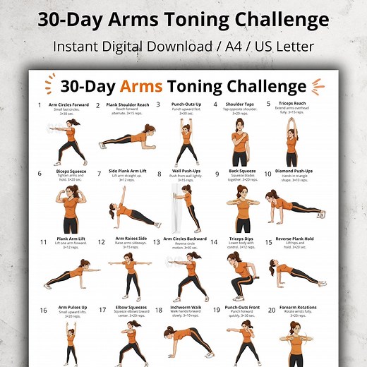 30 Day Arms Challenge Printable, Upper Body Workout Poster, Arm Exercises Chart for Women, Home Workout PDF, No Equipment Arm Workout - Etsy