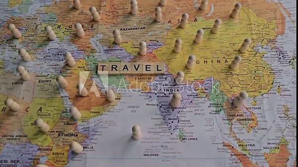 A map of Asia with travel markers showing countries and regions to explore over time