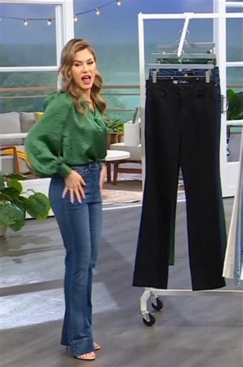 HSN host Valerie models jeans 2100