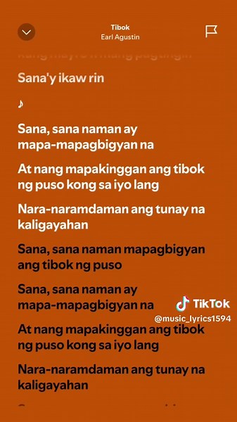 Tibok lyrics by Earl Agustin #spotify #lyrics #songlyrics #fyp #fullsong #fulllyrics #tibok #earlagustin #music_lyrics1594