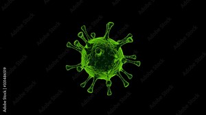 Alpha channel is included. Coronavirus, flu virus ( SARS-CoV-2, Covid-19, Wuhan Coronavirus, 2019nCoV, SARS-CoV, MERS-CoV) under the microscope. 3D animation. Quick Time, codec: PNG, 16-bit color