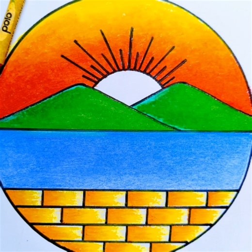 Beautiful sunset drawing easy #art #drawing #painting