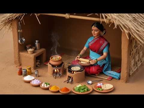 🍲🥘Miniature Doll Tiny Roti and Dal Cooking ASMR | Indian Village Tiny Kitchen Meal Recipe