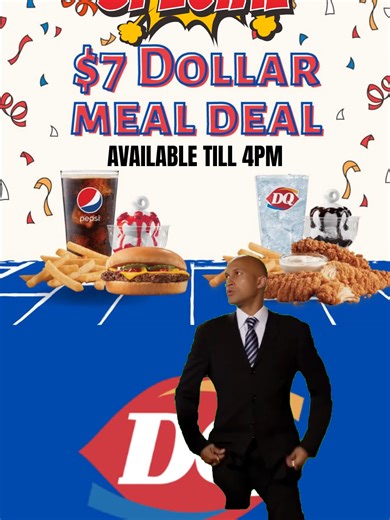 Our DQ $7 Lunch Meal Deal is your midday MVP—score a juicy cheeseburger or 3 crispy chicken strips, golden fries, a 21oz drink, AND a creamy sundae for just $7! 😍 Available every day till 4pm—perfect for that quick fuel-up before afternoon adventures. Don't sleep on this steal; it's gone after 4! ❓What's your go-to combo? Drop it below! #DairyQueen #7MealDeal #ValueMeal #LunchSteal #DQDeals #ChickenStrips #Cheeseburger #FastFoodHack #Till4pm #GeorgiaEats #TikTokFood