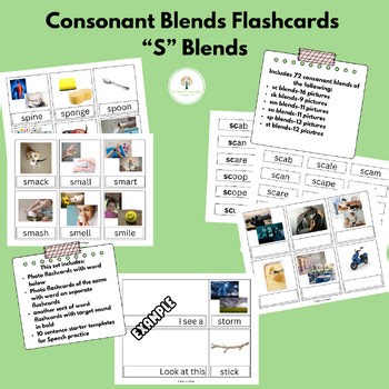 Consonant Blends Flashcards-S blends (Speech Therapy- sc,sk,sm,sn,sp and st)
