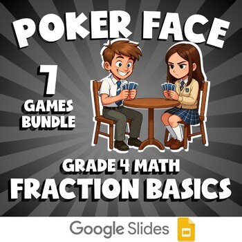 7 POKER FACE Math Games - Fraction Basics - Grade 4 No Prep Review Activity