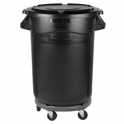 Rubbermaid® BRUTE 32 Gallon Black Executive Round Trash Can with Lid and Dolly