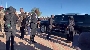 High table... The Swapo Secretary General Sophia Shaningwa and Speaker of National Assembly Peter Katjavivi have arrived at Heroes’ Acre, ahead of President Nangolo Mbumba and Vice President Netumbo Nandi-Ndaitwah for the burial of Founding President Sam Nujoma today. Video: Pricilla Mukokobi | New Era Newspaper