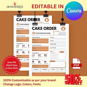 Editable Canva Template for Cake Order Form, Bakery Business Forms (digital Download) - Etsy
