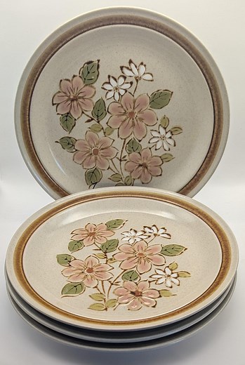 Mid Century Modern Stoneware Dinner Plates: Japanese Floral Design, Set of 4 - Etsy