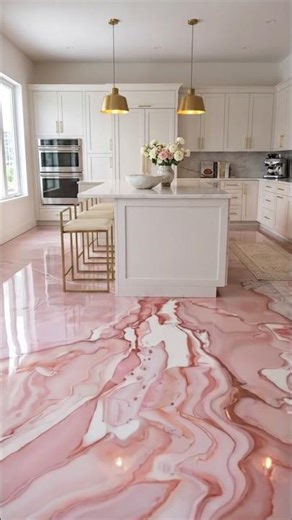 Pink Marble Magic on This Kitchen Floor #shorts #epoxyart #transformation
