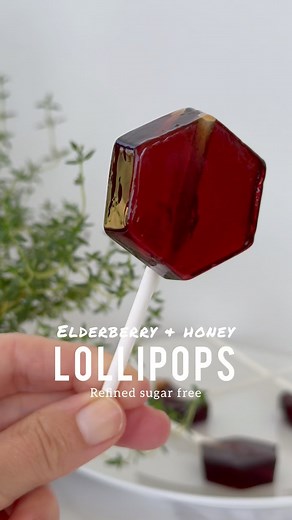 Just a little warning: these immune-boosting elderberry and honey lollipops are so delicious and come together super easily — no candy thermometer needed! However, because the mold we used was pretty thick, they do tend to melt quickly at room temperature (or in your child’s mouth!). They’re still totally worth it for a fun and nourishing treat, but should definitely be enjoyed under close supervision, as once the lollipop softens, it could become a potential choking hazard. This recipe may be b