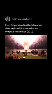 62K views · 666 reactions | On July 4, 2012, the "Big Bay Boom" fireworks display in San Diego became a viral sensation when all 7,000 fireworks exploded simultaneously in less than a minute. This massive premature discharge was caused by a computer malfunction due to a corrupted file in the firing program. Although no one was injured, the planned 18-minute show was over almost as soon as it began. Credit: Dan Roy | History In Pictures | Facebook