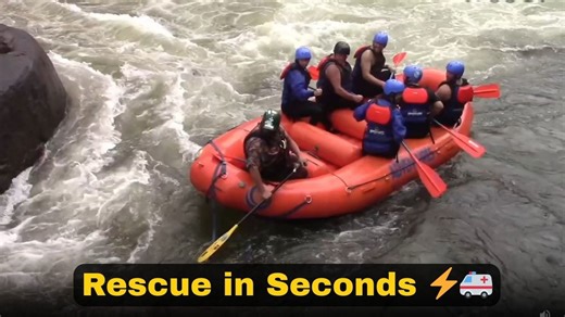River rapids send a man into a fall before a dramatic rescue saves him