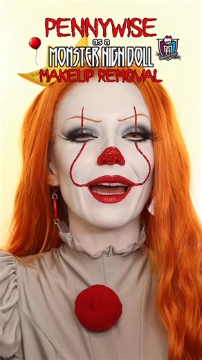 piper nelson on Instagram: "removing my Pennywise as a @monsterhigh doll look 🎈🎪💛 who should I do next?? 👀 ⁣ ⁣ some products below are gifted & are marked with *** ⁣ ⁣ products: brow blocking tutorial on my page @elfcosmetics power grip primer @kryolanofficial tv paint stick in 070 @kimchichicbeauty the most concealer in solid white (code piperartistry for $$$ off) @rcmamakeup no color powder @wetnwildbeauty contour palette in zombie apocalypse @mehronmakeup paradise aq paint in beach berry,