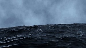 3D 4k Animation. stormy ocean big waves in the sea. Camera goes underwater. Ocean Waves During a Storm. dark sky. it's raining