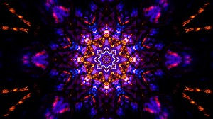 Flying in a tunnel with flashing blue and yellow fluorescent lights. Kaleidoscope Looped animation.